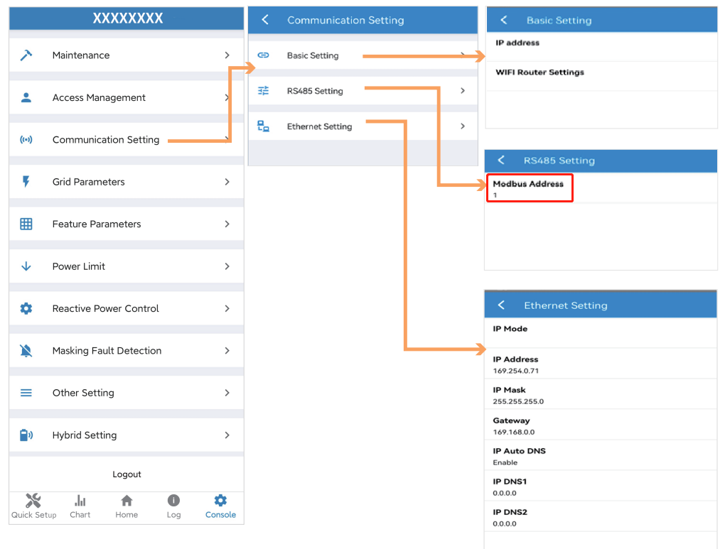 Communication Setting page