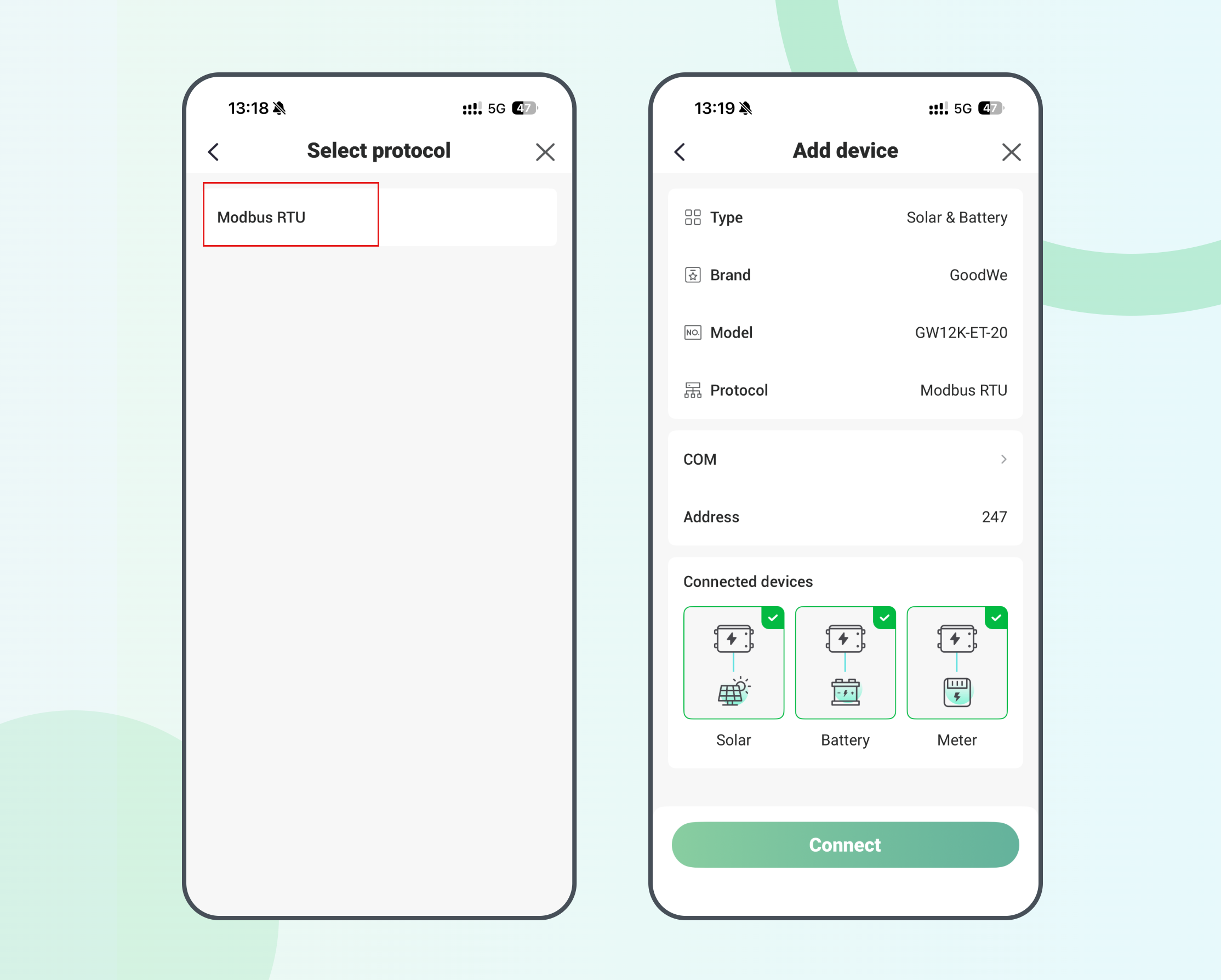 Seleziona il protocollo nell'app Enjoyelec.